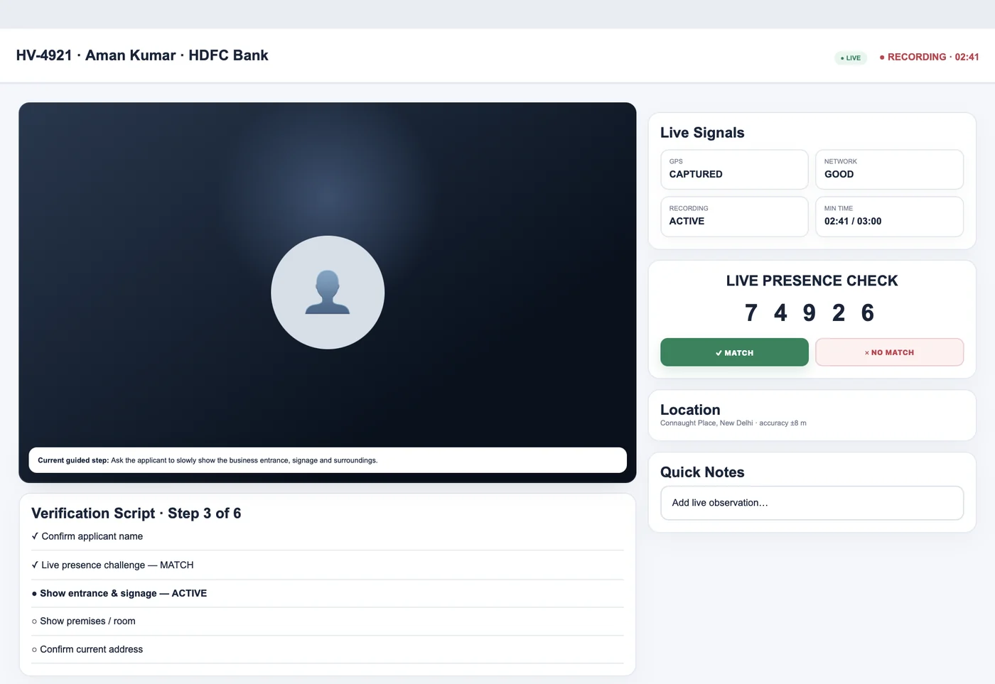 Video KYC & Digital Customer Point Verification: desk screen