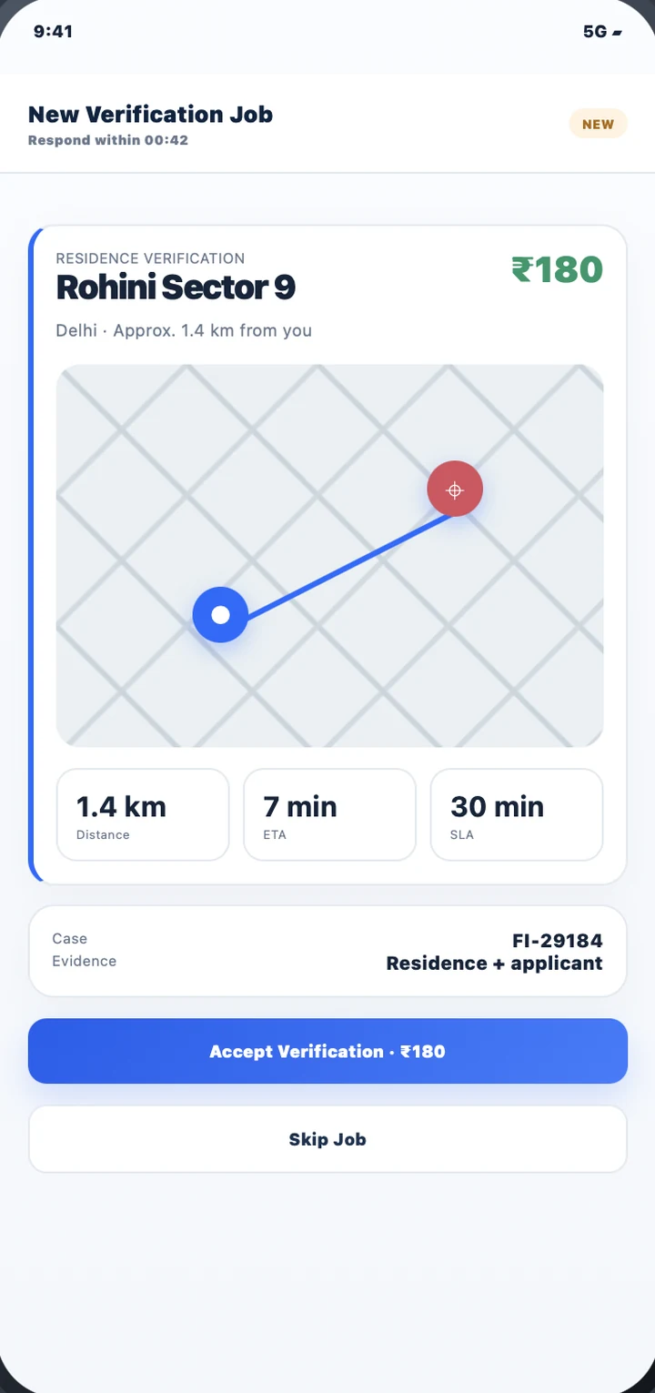 Instant Field Verification: mobile screen