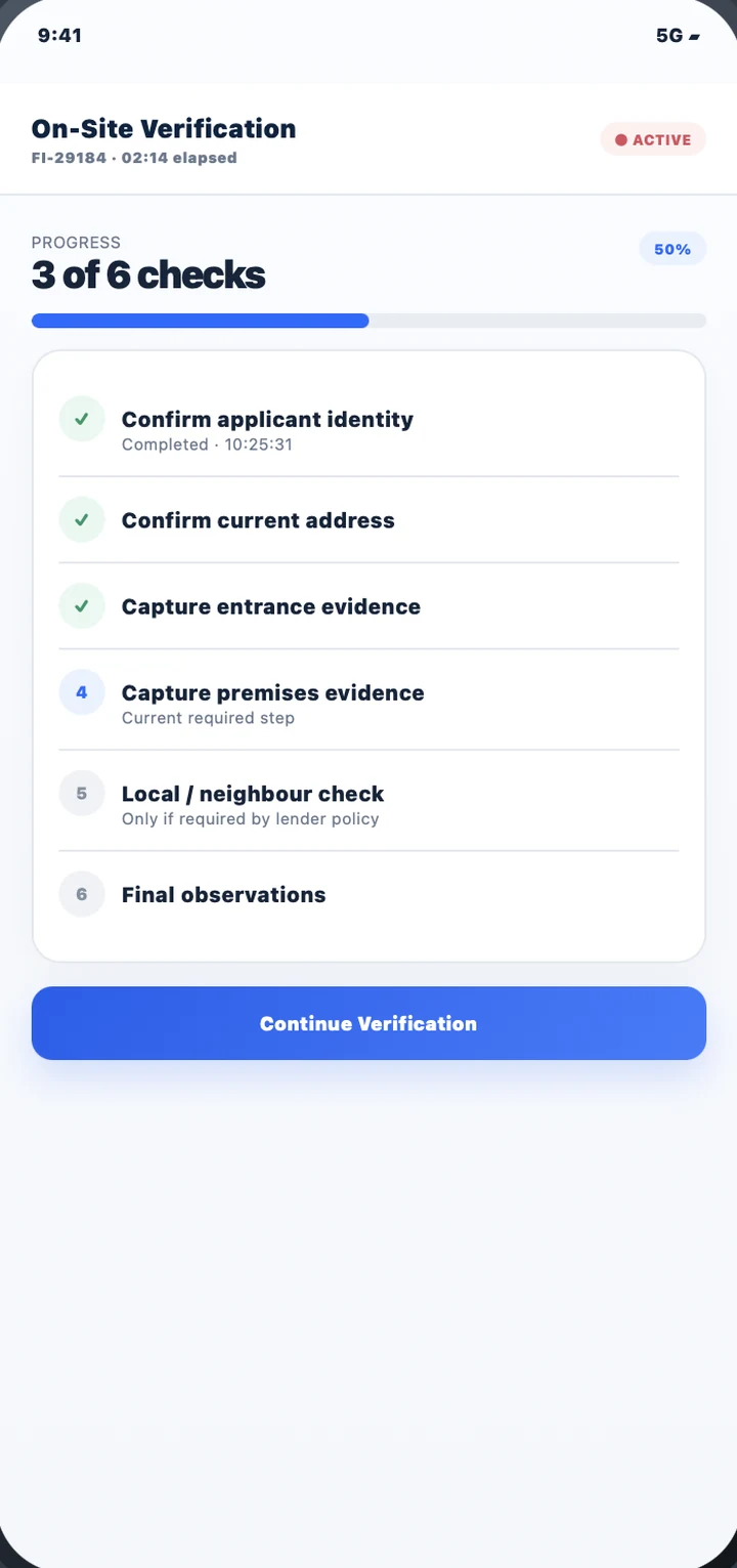On-site checklist and evidence capture